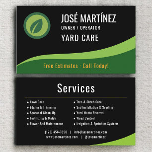 Carte De Visite Entretien de jardin noir vert 