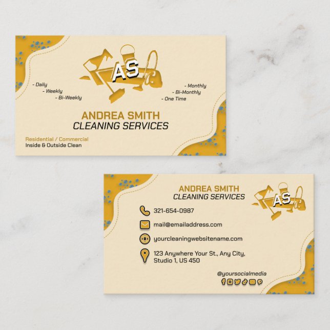 Carte De Visite Entretien de la maison Services commerciaux Jaune (Devant / Derrière)