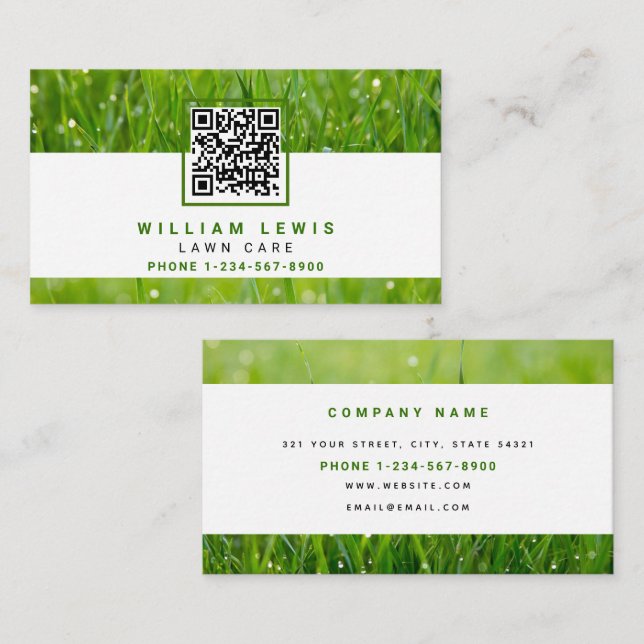 Carte De Visite Entretien de la pelouse Entreprise simple Code QR  (Devant / Derrière)
