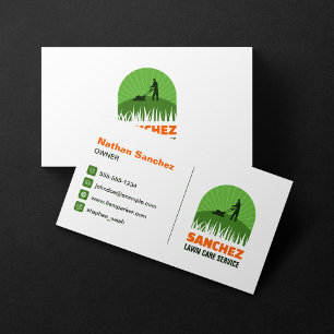 Carte De Visite Entretien de pelouse vert et orange professionnel
