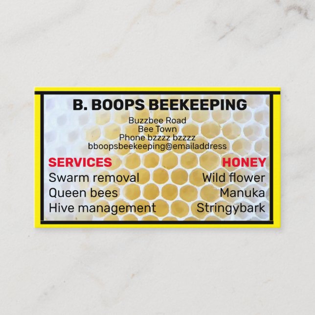Carte De Visite ENTRETIEN DU CADRE HONEYCOMB PERSONNALISÉ Taille a (Devant)