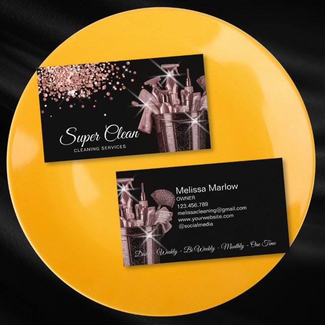 Carte De Visite Entretien ménager de nettoyage professionnel (ROSE GOLD CLEANING TOOLS)
