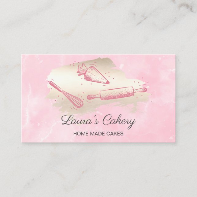 Carte De Visite épingle à rouler & whisky cupcake boulangerie rose (Devant)
