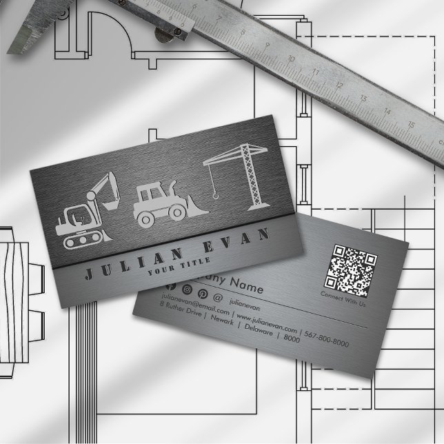 Carte De Visite Équipement de construction lourde professionnel Mé (Professional Heavy Construction Equipment Metal Business Card )