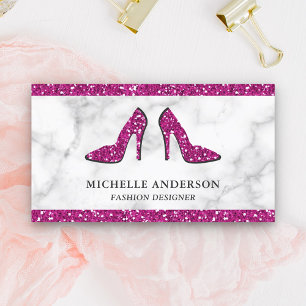 Carte De Visite Escarpins en marbre blanc avec paillettes rose vif
