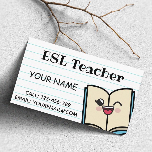 Carte De Visite ESL enseignant Cute Kawaii Book School Instructeur (Créateur téléchargé)