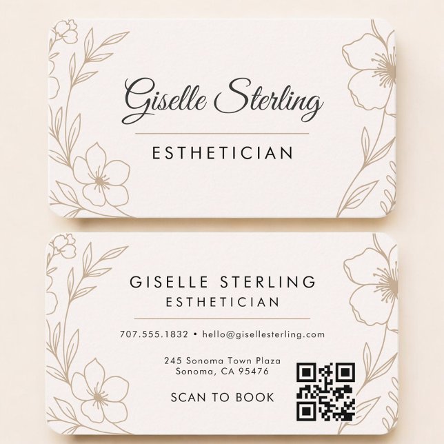 Carte De Visite Esthetician Floral QR Code Professional (Créateur téléchargé)