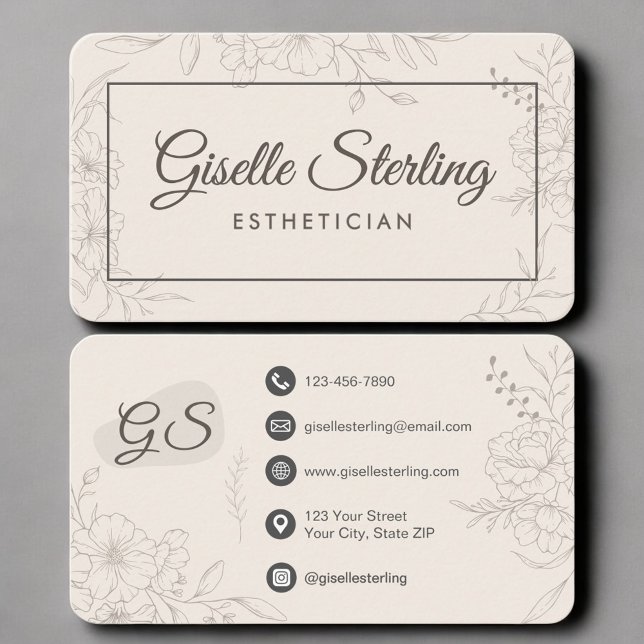 Carte De Visite Esthetician Neutral Floral (Créateur téléchargé)