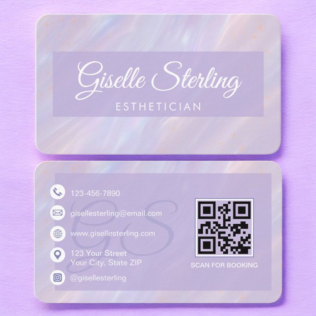 Carte De Visite Esthetician Pastel Purple QR Code (Créateur téléchargé)