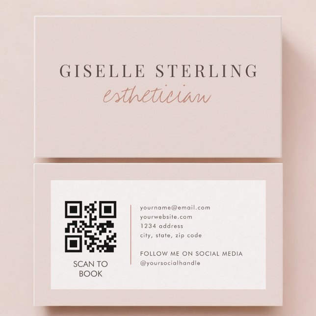Carte De Visite Esthetician QR Code Blush Pink  (Créateur téléchargé)