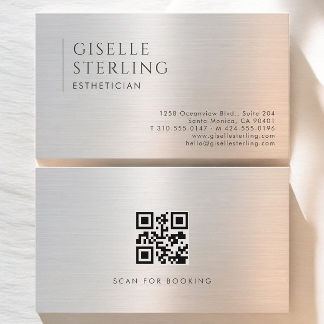 Carte De Visite Esthetician QR Code Brushed Metal (Créateur téléchargé)