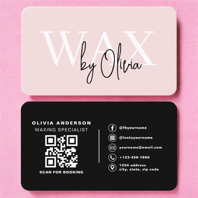 Carte De Visite Esthetician Wax Specialist Pink QR Code (Créateur téléchargé)