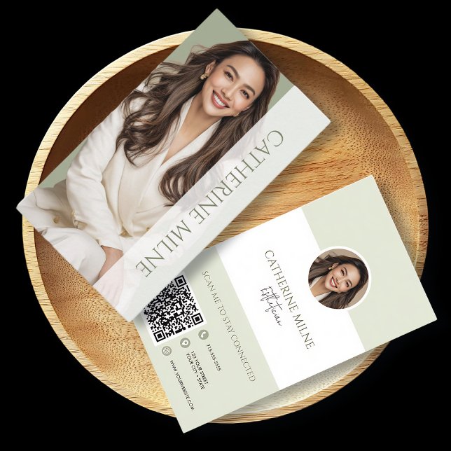 Carte De Visite Esthéticien Beautician vert QR Code et photo (Créateur téléchargé)