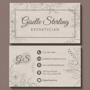 Carte De Visite Esthéticienne Lin Floral Line Art Script