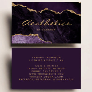 Carte De Visite Esthéticienne Luxe Paillettes Or Agate Violette