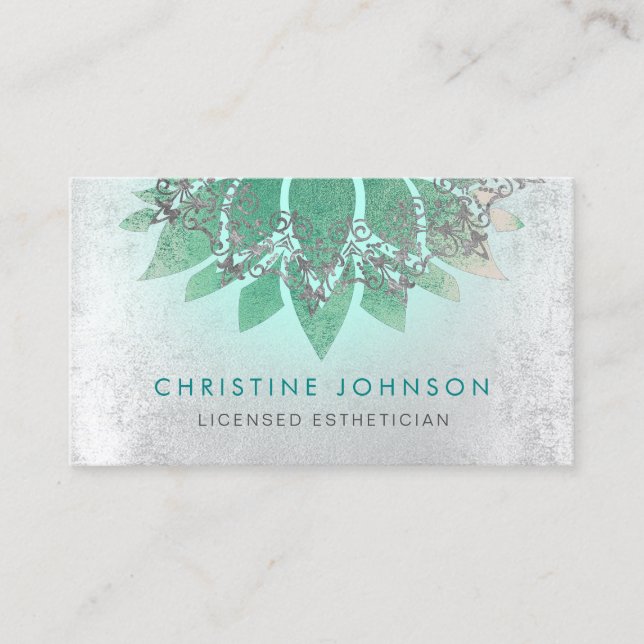 Carte De Visite Esthétique à fleurs de lotus turquoises (Devant)