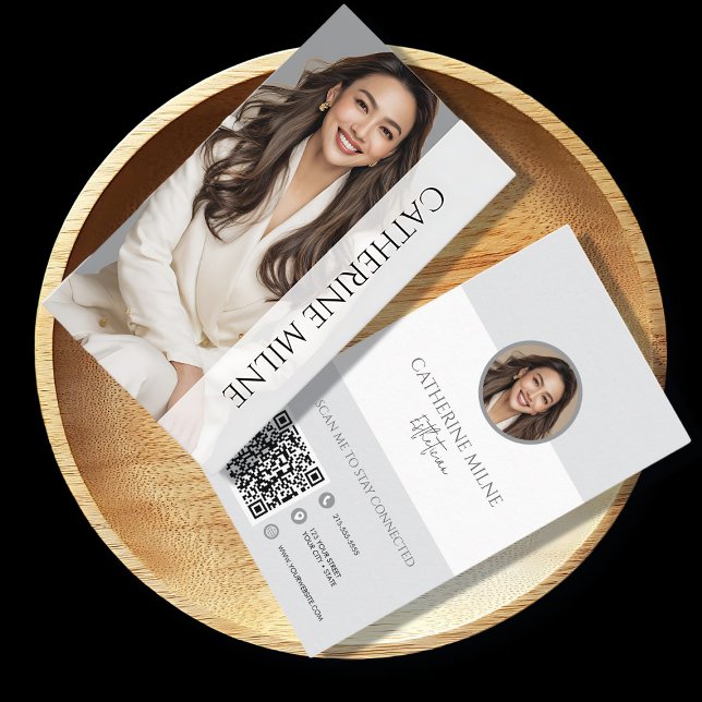 Carte De Visite Esthétique Beautician Grey QR Code & Photo (Créateur téléchargé)