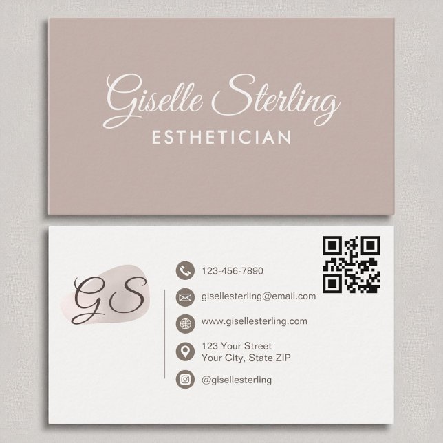 Carte De Visite Esthétique Blush Mauve moderne élégant QR Code (Créateur téléchargé)