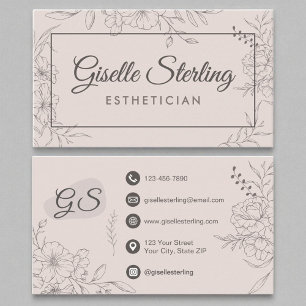 Carte De Visite Esthétique Blush Rose Floral Line Script