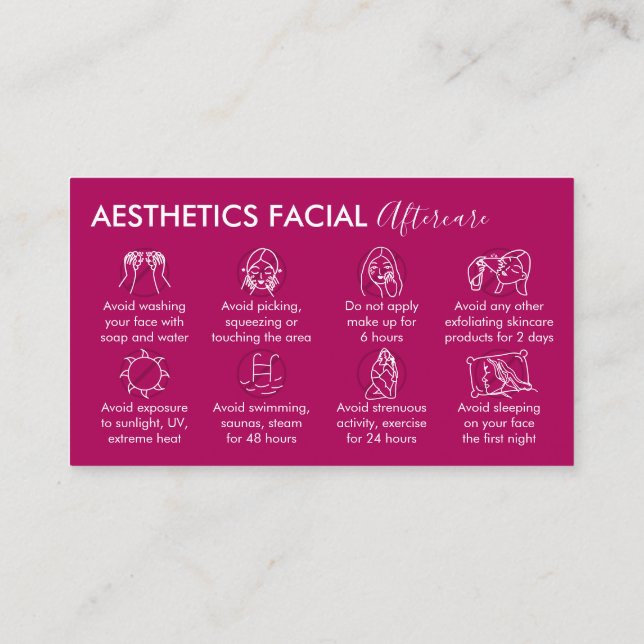 Carte De Visite Esthétique rose foncé Soins du visage (Dos)