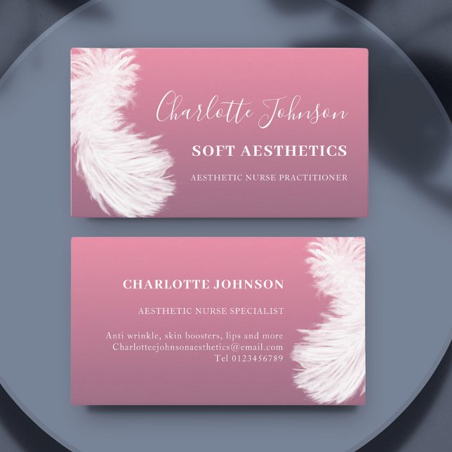 Carte De Visite Esthétique Soins de la peau Moderne Plumes rose (Aesthetic nurse practitioner feather pink business card )