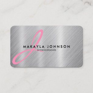 Carte De Visite Et élégant aluminium balayé par monogramme rose