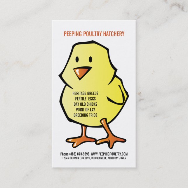Carte De Visite Établissement d'incubation jaune de poulet de (Devant)