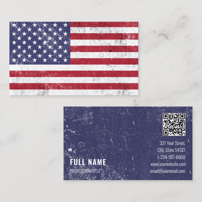 Carte De Visite États-Unis Drapeau Patriotique Américain Rouge Ble (Devant / Derrière)