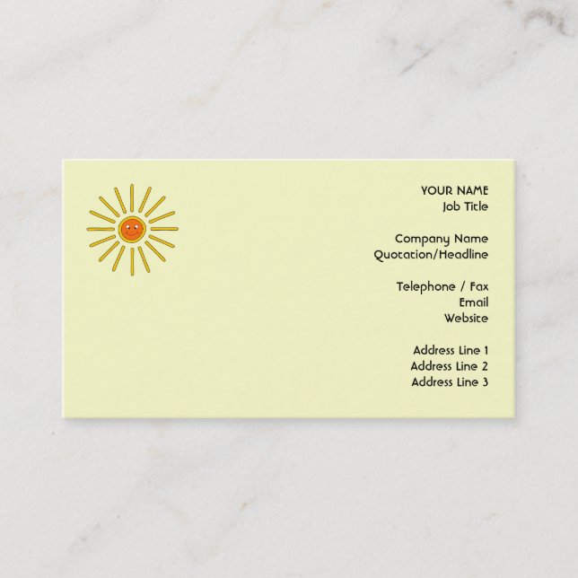 Carte De Visite Été ensoleillé Sun. Jaune sur la crème (Devant)