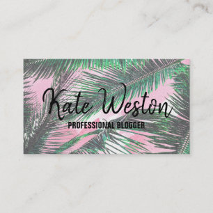 Carte De Visite Eté Palm Feuille Aquarelle rose brosse