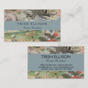 Carte De Visite été plage vintage pieuvre antique voile