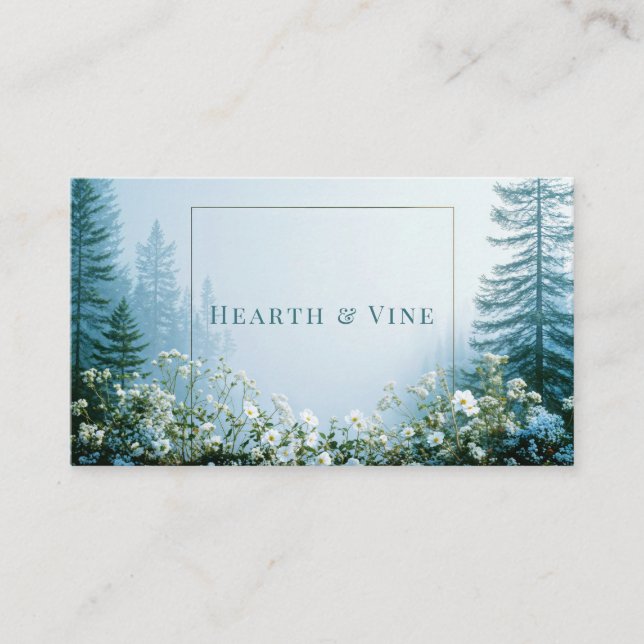 Carte De Visite Ethereal Misty Forest White Wildflower Gold Frame (Devant)