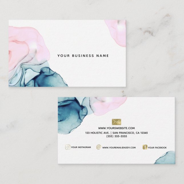 Carte De Visite Éthérée Turquoise et rose Inky Glamor Élégance mod (Devant / Derrière)