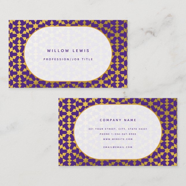 Carte De Visite Ethnic Marocain Purple & Gold Professionnel (Devant / Derrière)