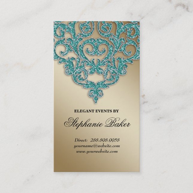 Carte De Visite Étincelle Teal d'or de damassé de bijoux de (Devant)