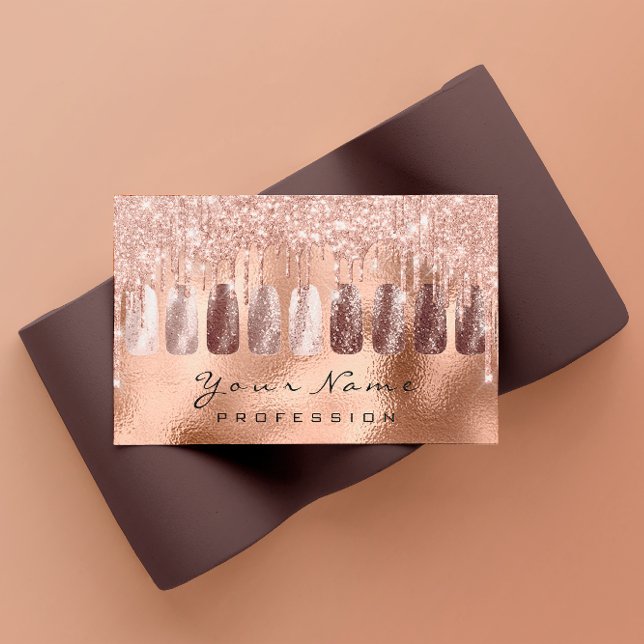 Carte De Visite Etincelles roses dorées, style manucure (
The glitter and rose gold elements are simulated in the artwork by the Creator. These elements will)