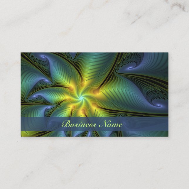 Carte De Visite Etoile Abstraite, Bleu brillant Vert Or Fractal Ar (Devant)