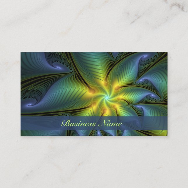 Carte De Visite Etoile Abstraite, Bleu brillant Vert Or Fractal Ar (Devant)