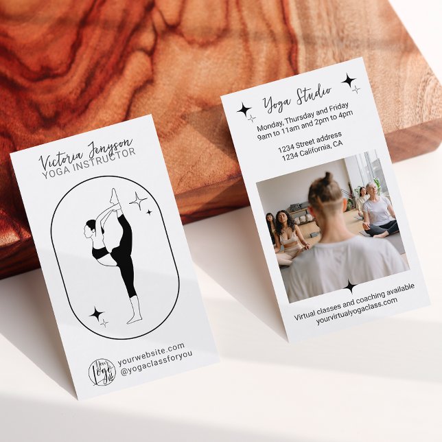 Carte De Visite Étoile blanche noire Yoga professeur studio profes (Créateur téléchargé)