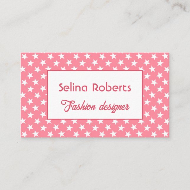 Carte De Visite Étoiles blanches cool motif sur rose (Devant)