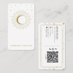Carte De Visite Étoiles blanches et dorées Soleil éclaté Lune QR