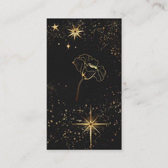 Carte De Visite *~* Étoiles cosmiques noires d'or Fleur mystique (Devant)