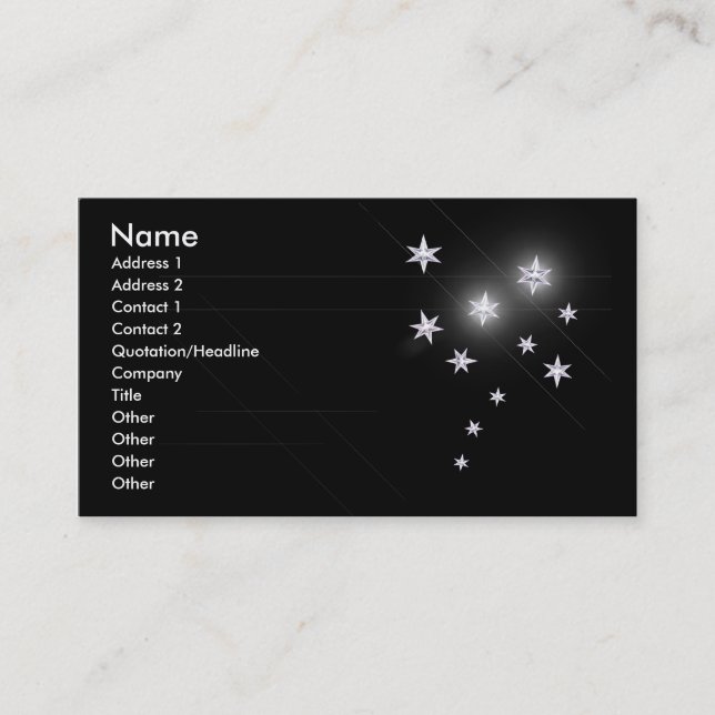 Carte De Visite Étoiles d'argent sur noir (Devant)