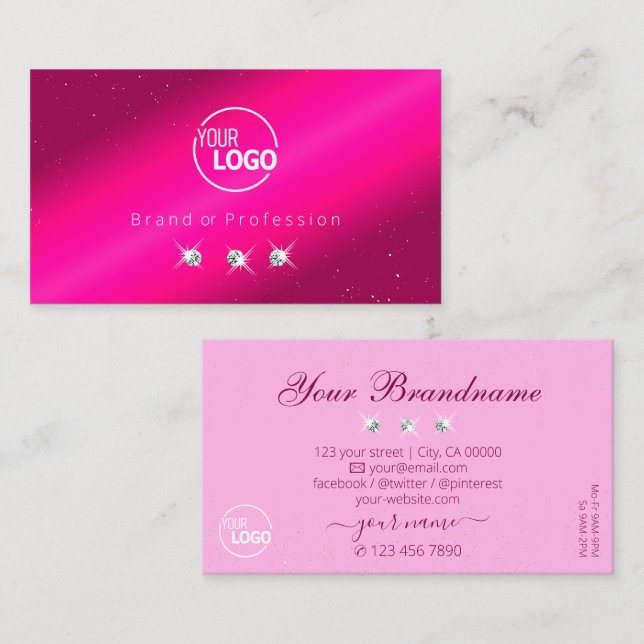 Carte De Visite Étoiles de luxe Fille rose Étoiles Diamants avec l (Devant / Derrière)
