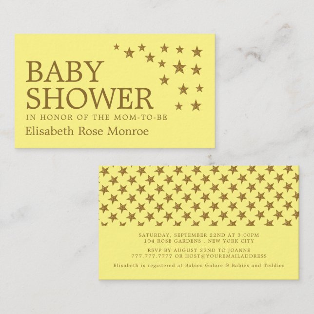 Carte De Visite Etoiles de Parties scintillant d'or, Baby shower T (Devant / Derrière)