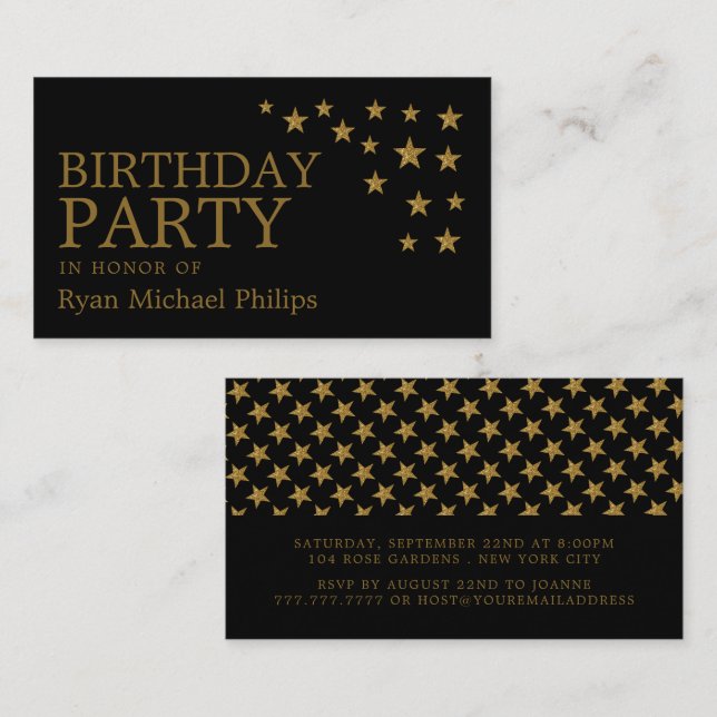 Carte De Visite Etoiles de Parties scintillant d'or, billet de fêt (Devant / Derrière)