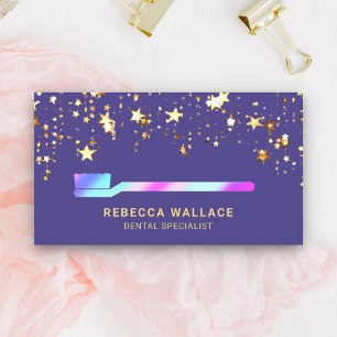 Carte De Visite Étoiles dorées Confettis Rose Violet Brosse à dent