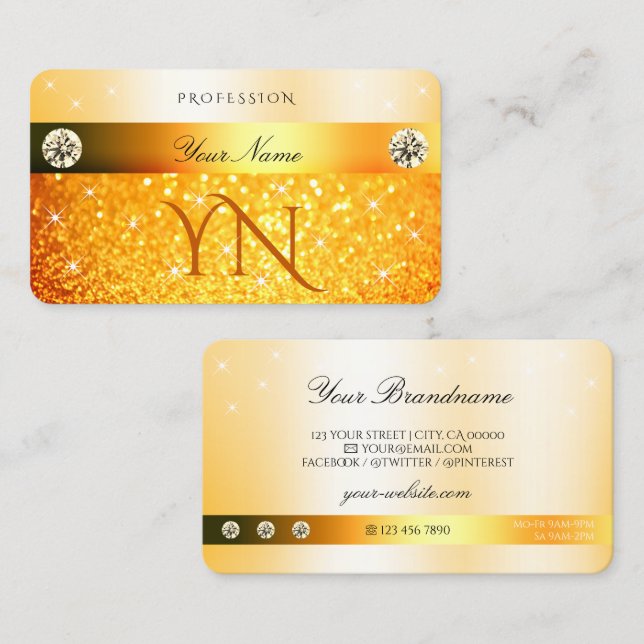Carte De Visite Étoiles et monogramme de luxe Parties scintillant  (Devant / Derrière)