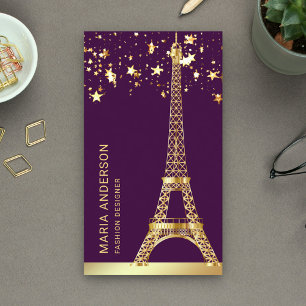Carte De Visite Étoiles Glam Confettis Feuille d'Or Tour Eiffel Pa