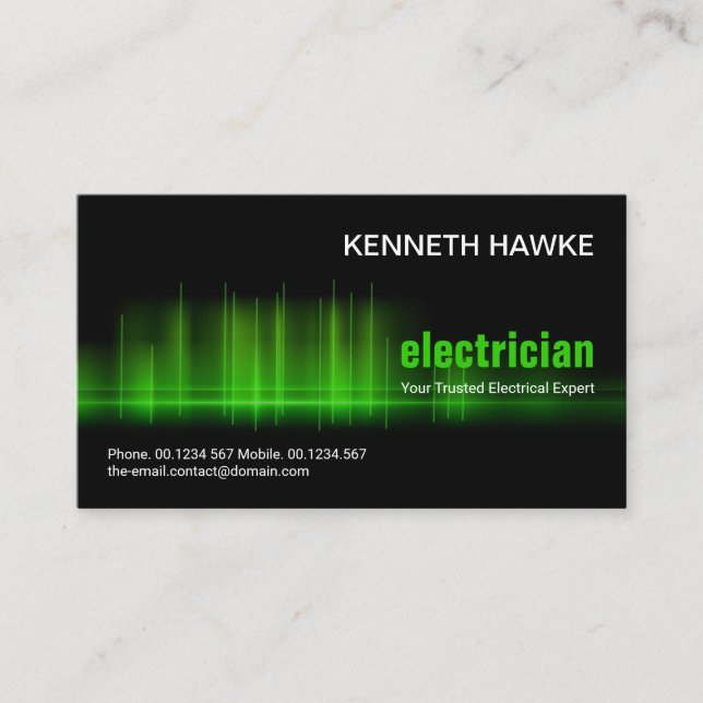Carte De Visite Étonnante Green Electrical Wave Pulse Electricien (Devant)